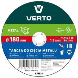 VERTO Tarcza tnąca do metalu 180 x 1.6 x 22.2 mm